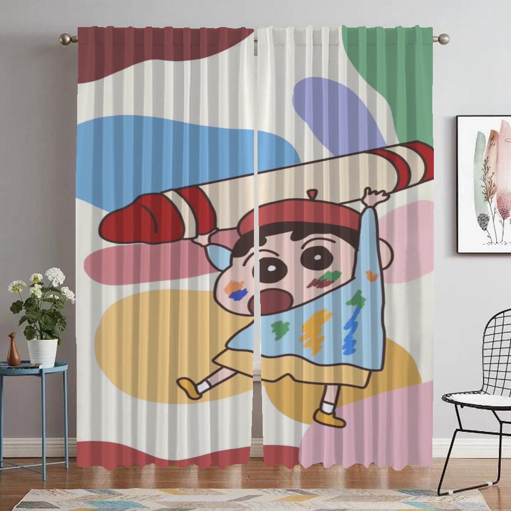 Crayon Shins Chan Blackout Curtain for Room 2 Panel Home Interior Curtains Tulle for Bedroom Partition Halloween Decoration