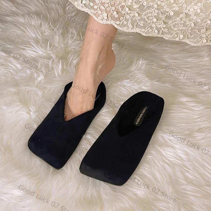 Fashion Suede Flats Women Cotton Slippers Square Toe Fashion Mules Shoes Casual Slingback Women's Winter Boots Trend Mujer Zapatos