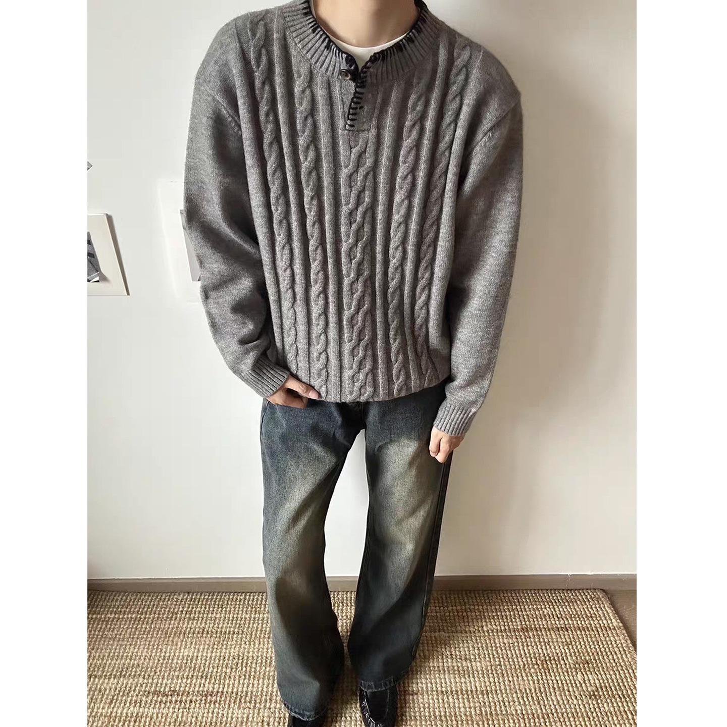 Unisex Hand-Stitched Cable Knit Sweater - Retro Old Money Style, for Autumn and Winter X-Large серый