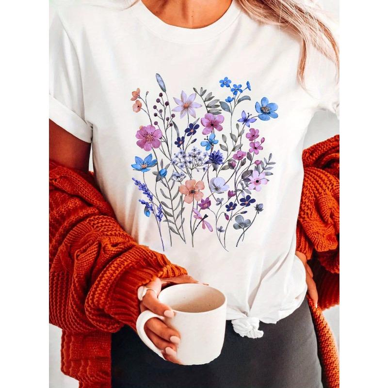 European sizes Print T-shirt, Short Sleeve Crew Neck Casual Top for Summer & Spring, Women's Clothing