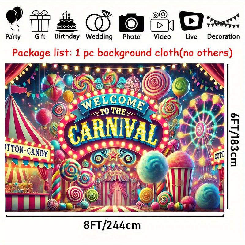 1 Piece Carnival Welcome Poster - Bright Candy and Ferris Wheel Design Photography Background