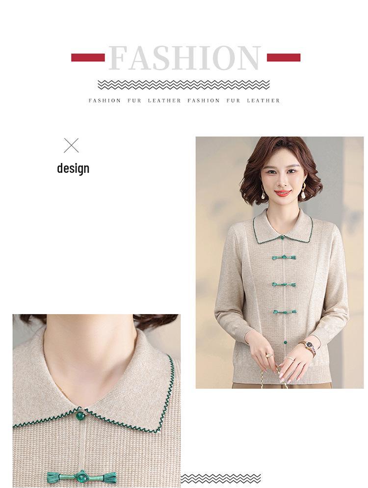 Elegant Autumn Knit Top & Sweater Set for Middle-Aged and Elderly Women