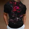 Mote Herre T-skjorte 3D Blomsterprint Kortermet Topper Street Casual Rose T-skjorte Streetwear Oversized T-skjorte Herreklær
