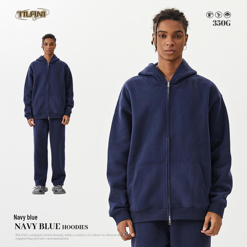 TILANI Men's 2025 Spring & Autumn Velvet Hooded Cardigan - Casual Solid Color Loose Fit Zipper Jacket.