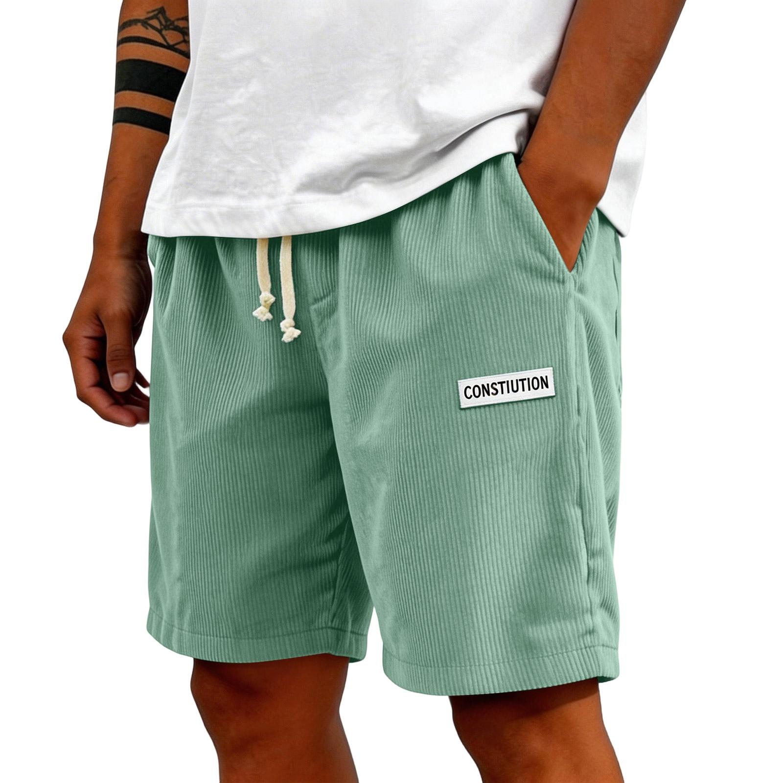 

Men Corduroy Casual Shorts with Drawstring Waistband Relaxed Fit Summer Lightweight Shorts with Patch Pocket XXL