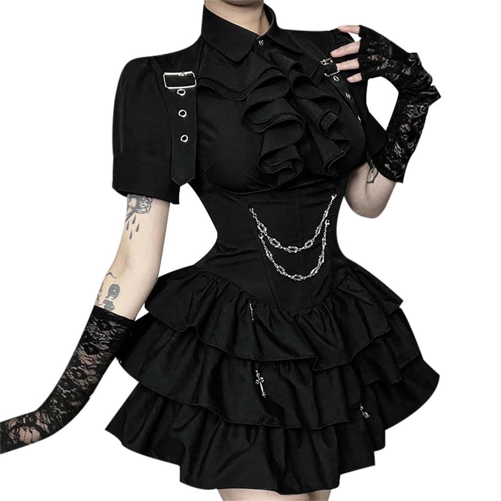 Sivrusn Halloween Cosplay Gótico Lolita Idol Lolita Mini Mina Terrestre Lolita Doentia Retro Performance Ao Vivo Tamanho P Vestido, Preto, Fantasia, Vestido, Estilo,