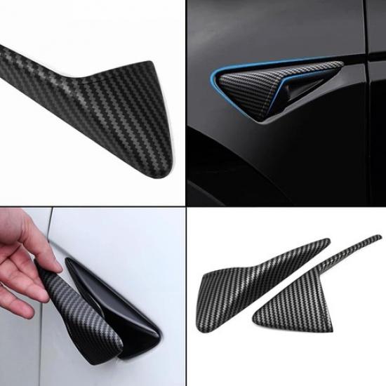 Black Carbon Fiber Style Side Camera Decoration Cover Trim For Tesla Model S X 3
