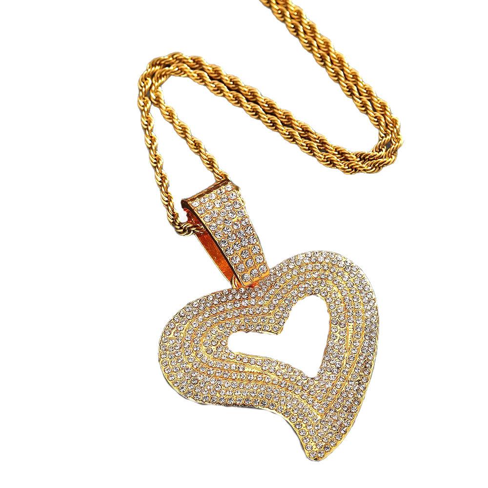 Hip Hop Alloy Full Diamond Fashion Heart Pendant Cuban Necklace Jewelry Temu Jewelry