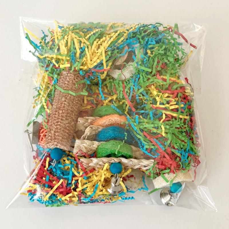 5PCS Natural Parrot Chew Toy Set Colorful Tearing Foraging Interactive Bird Toy For Mental Stimulation Physical Activity