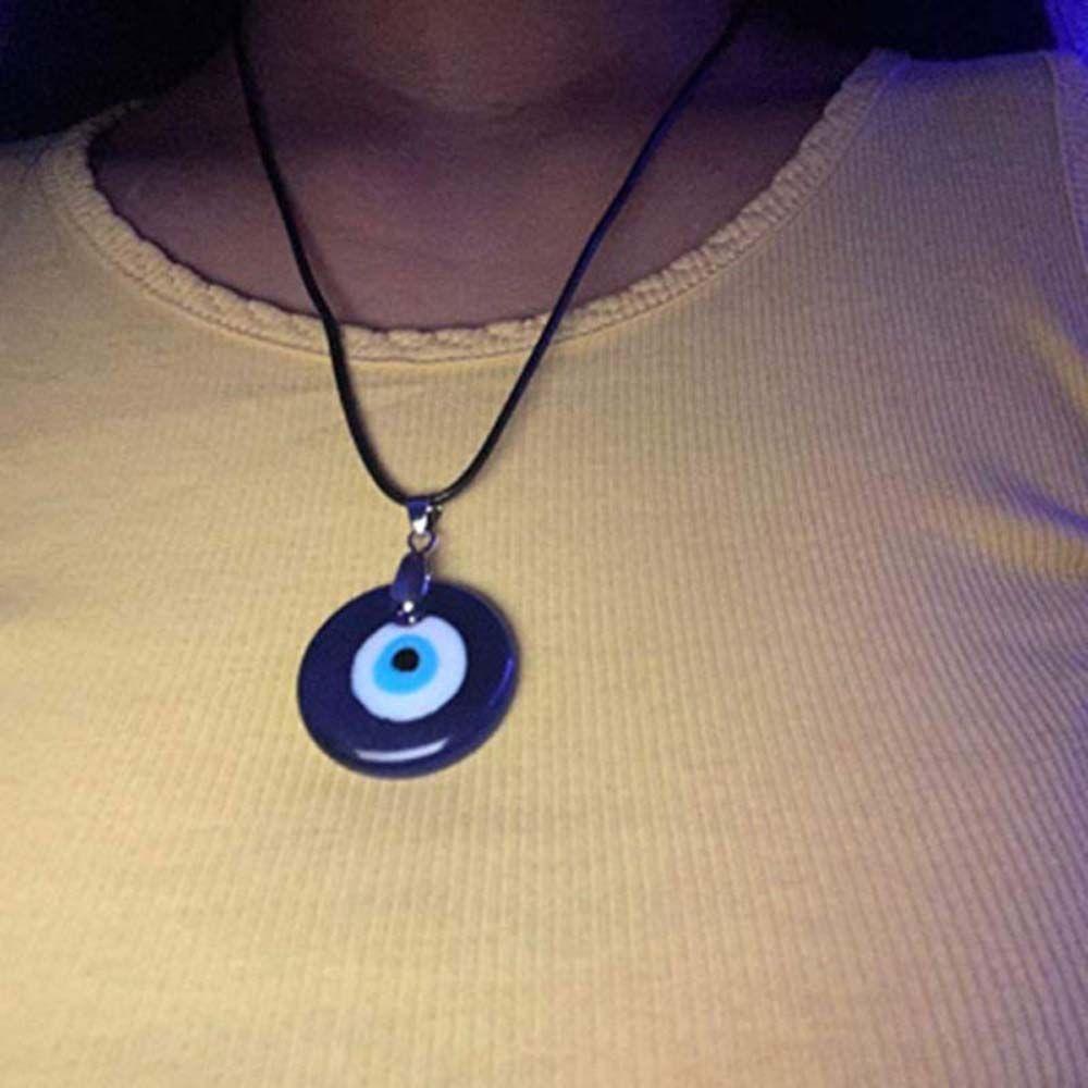 Pu Leather Chains Drop Shaped Round Demon Eye Clavicle Chains Blue Eyes Necklace Fashion Jewelry