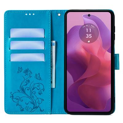 For Motorola Moto E14 4G/G04 4G/G04s 4G/G24 4G Leather Case Wallet Card Slots Butterfly Flower Phone Cover with Strap