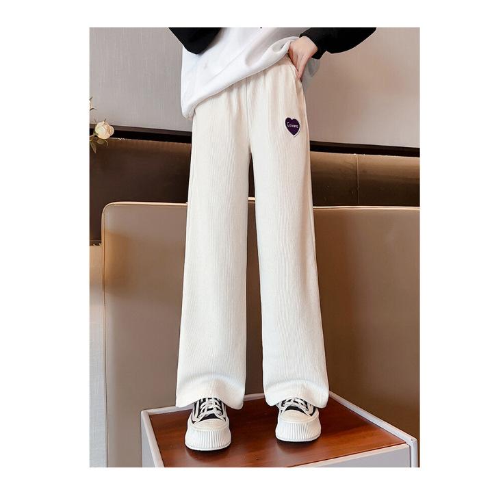 Girls Black White Solid Wide Leg Pants Spring Autumn Casual Loose Trousers For Big Kids 120