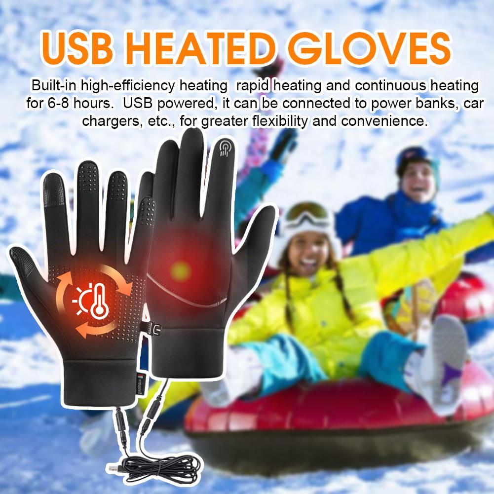 Electric Heated Gloves for Adults,  Winter Snow Ski Waterproof USB Heating Gloves, Screen Touchable for Cycling Riding Fishing