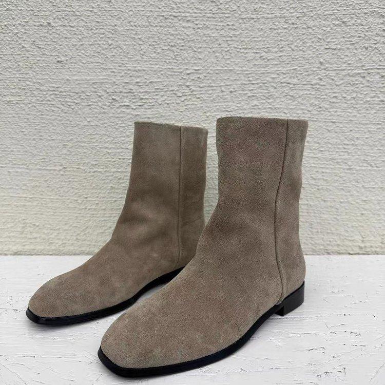 Sheepskin Version~ 2025 New Korean Version of High-end Suede Short Boots, Western Boots, Women's Flat-bottomed Soft-soled Casual Single Boots
