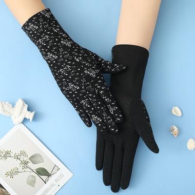 Women's Sunscreen Gloves Medium and Long Thin Summer UV Protection Gloves Pink Small Floral Riding Touch Screen Gloves