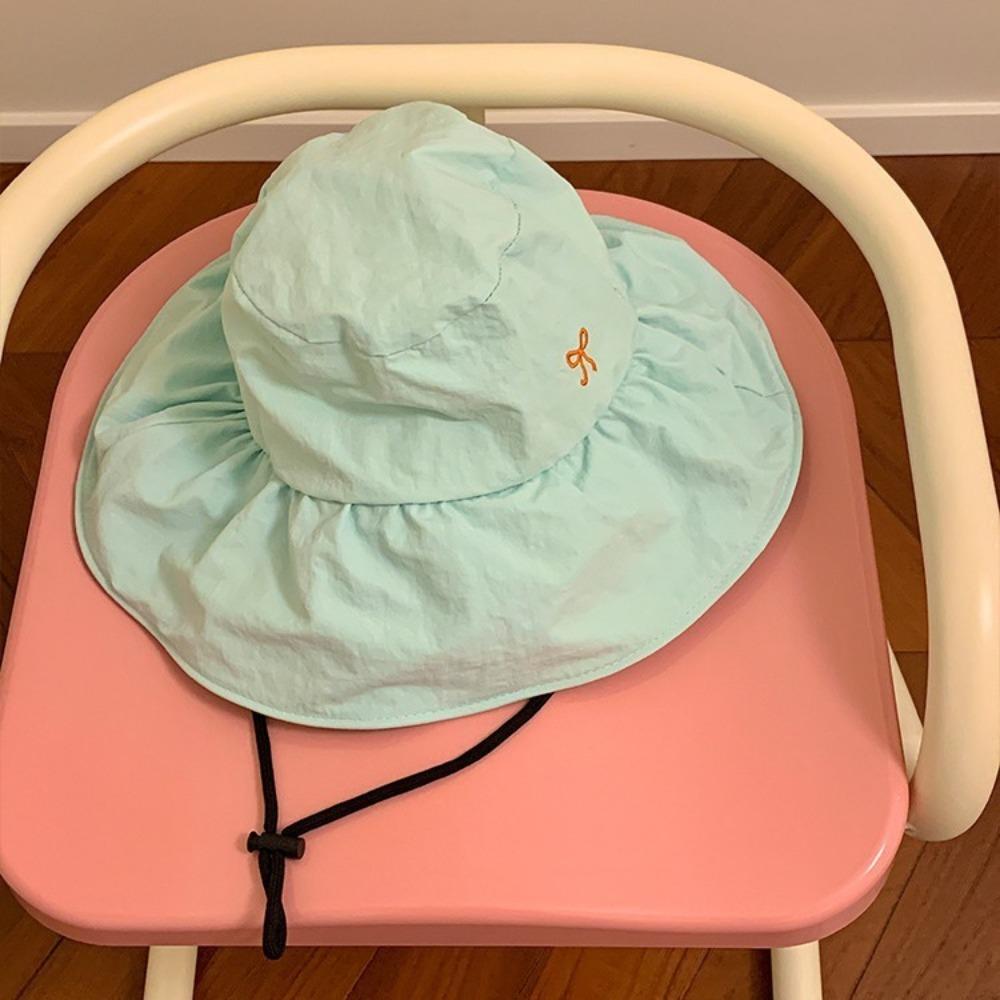Wide Brim Bow Bucket Hat Korean Women's Sun Hat Casual Fisherman Hat Mountaineering
