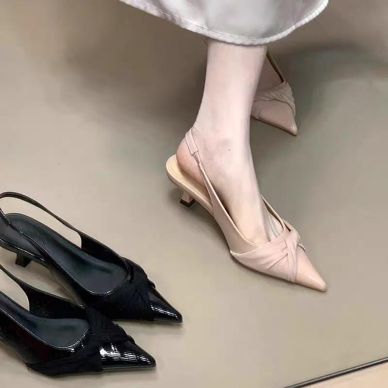 Fashion Summer New Pointed Toe Women Sandals Fashion Singbacks Mules Shoes Ladies Elegant Low Heels Stripper Party Sandals Zapatos Mujer