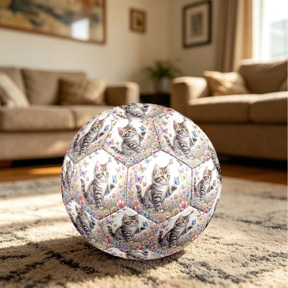 1pc Kitten Flowers Theme Soccer Ball Football, Size 5, Lightweight PVC, Durable Outdoor Training Soccer Ball, Gift m61477