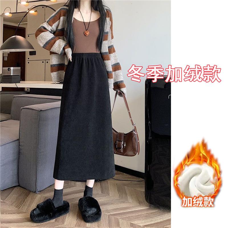 

Женская вельветовая миди-юбка А-силуэта большого размера на флисовой подкладке с высокой талией, зимняя юбка 2XL