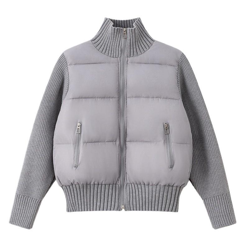 New women's splicing knitted zipper shirt cotton clothes autumn and winter short stand-up neck cotton-padded jacket