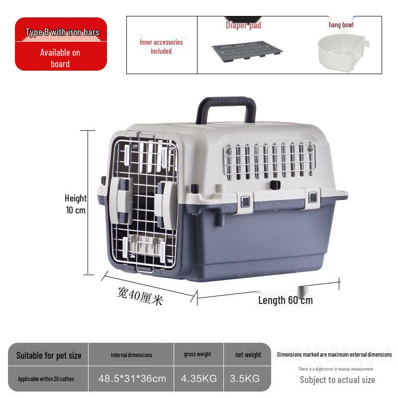 Portable Plastic Pet Carrier for Small/Medium Pets - Detachable Airline-Approved Transport Box