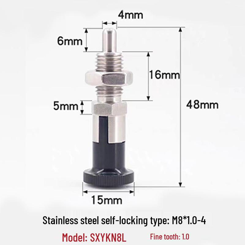 Stainless Steel/Carbon Steel Indexing Pin: Knob Plunger, Self-Locking, Re-Locking, Fine Thread, Complete Specifications