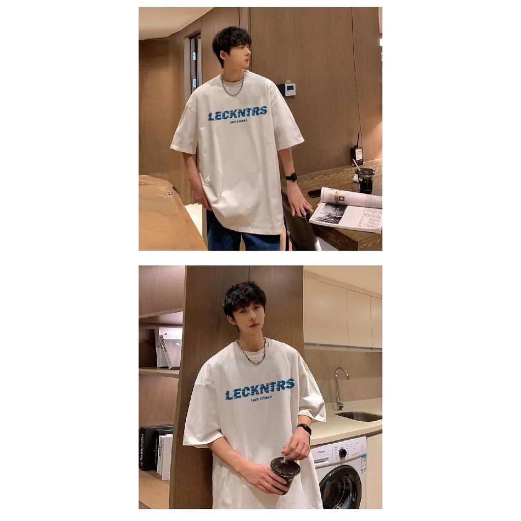 Men'S Trendy Letter Round Neck Printed Short Sleeved T-Shirt For Summer Ins Loose Casual Top