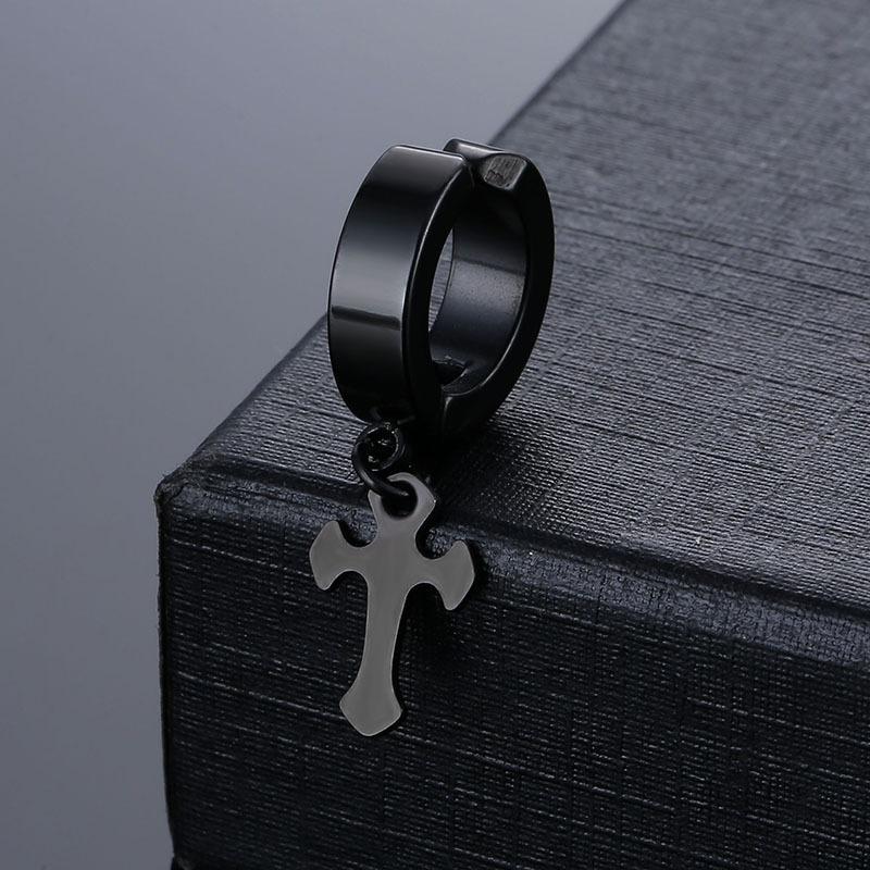 Titanium Steel Cross Pendant Ear Cuff Punk Ear Clip for No Piercing Unisex