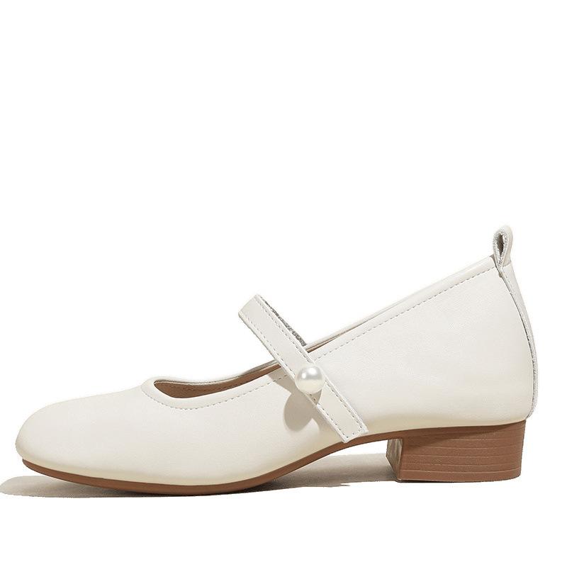 Grandma Shoes Soft Sole Spring and Autumn New Shallow Thick Heel Single Shoes Inner Height Increase 5CM Single Shoes Small Size 3233