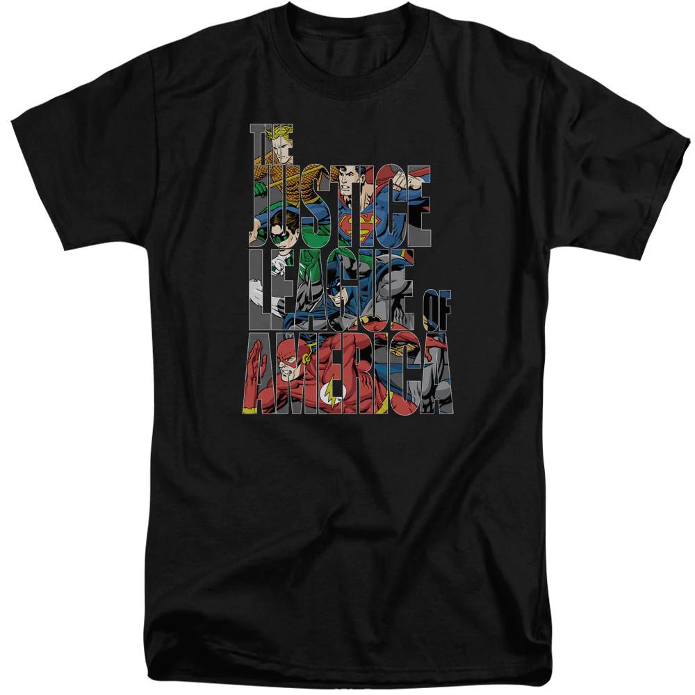 Justice League Lettered League Mens Tall T Shirt Black