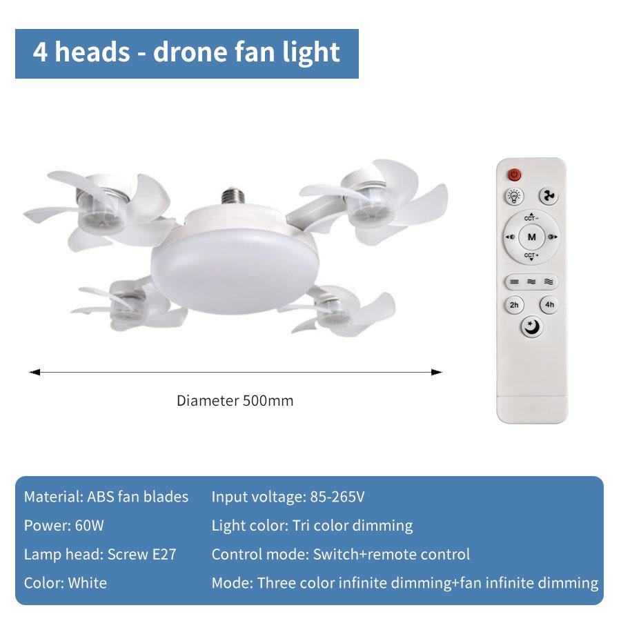 E27 2-in-1 Ceiling Fan Light with Remote 85-265V 50W 3-Speed 3-Color Car Drone Style Dimming Fan Light for Home Room Decoration