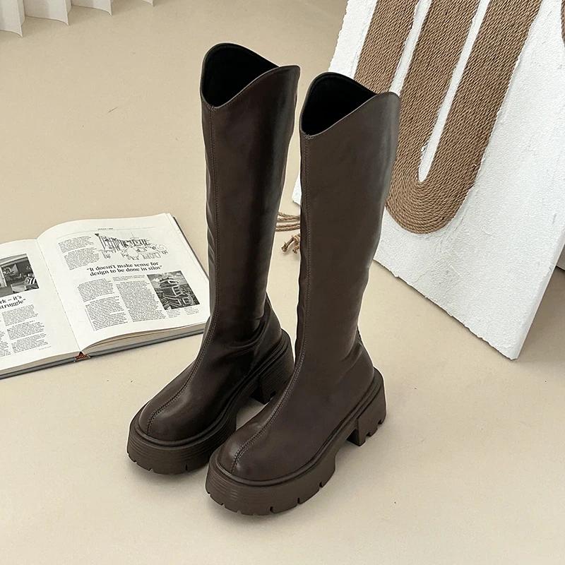 Platform Women Knee High Boots Fashion Back Zippers Shoes Autumn Winter Thick Heel Ladies Knight Long Booties