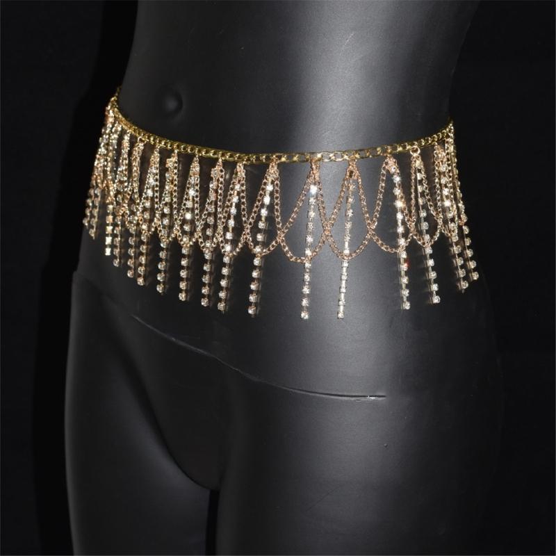 Elegant Rhinestones Body Chain Waist Jewelry For Women Tassels Waist Chain Party Dress Accessory Stage Performances Props