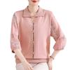 Spring-Summer 2025 Women's Three-Quarter Sleeve Knit Top with Stylish Lapel for Middle-Aged and Elderly Women