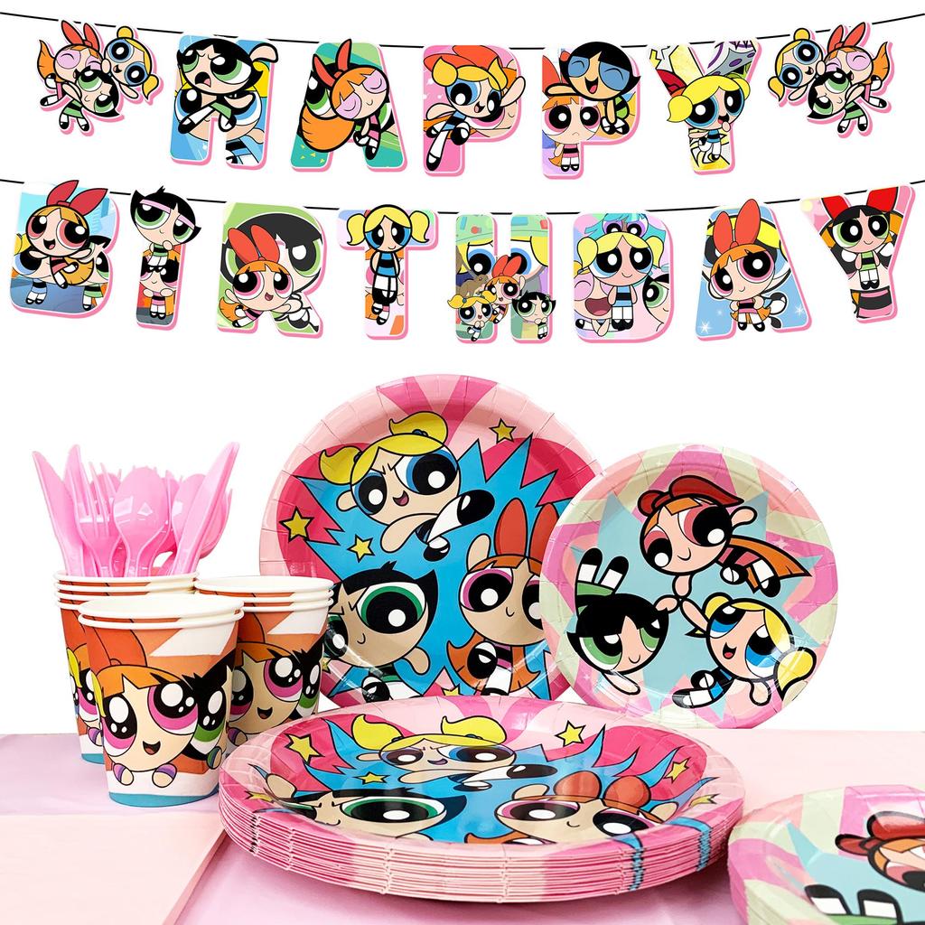 Forniture per Feste di Compleanno a Cartoni Animati, Set di Stoviglie a Cartoni Animati - Piatti, Tovaglioli, Bicchieri, Tovaglia a Cartoni Animati e Striscioni di Compleanno per Decorazioni di Feste a Tema Cartoni Animati