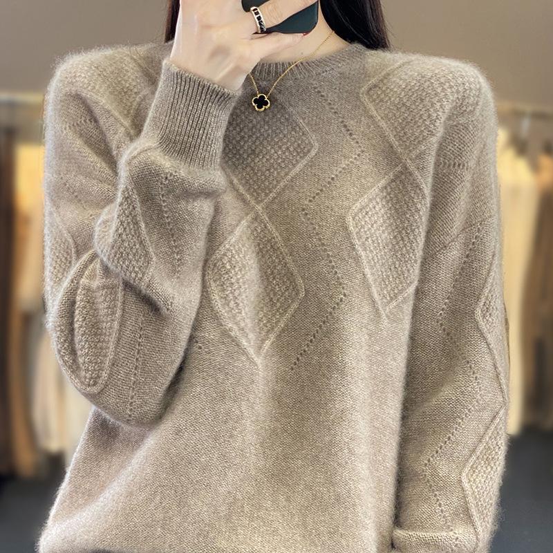 Women's Sweater Autumn Solid Color Round Neck Sweater Women's Pullover Top Knitted Sweater