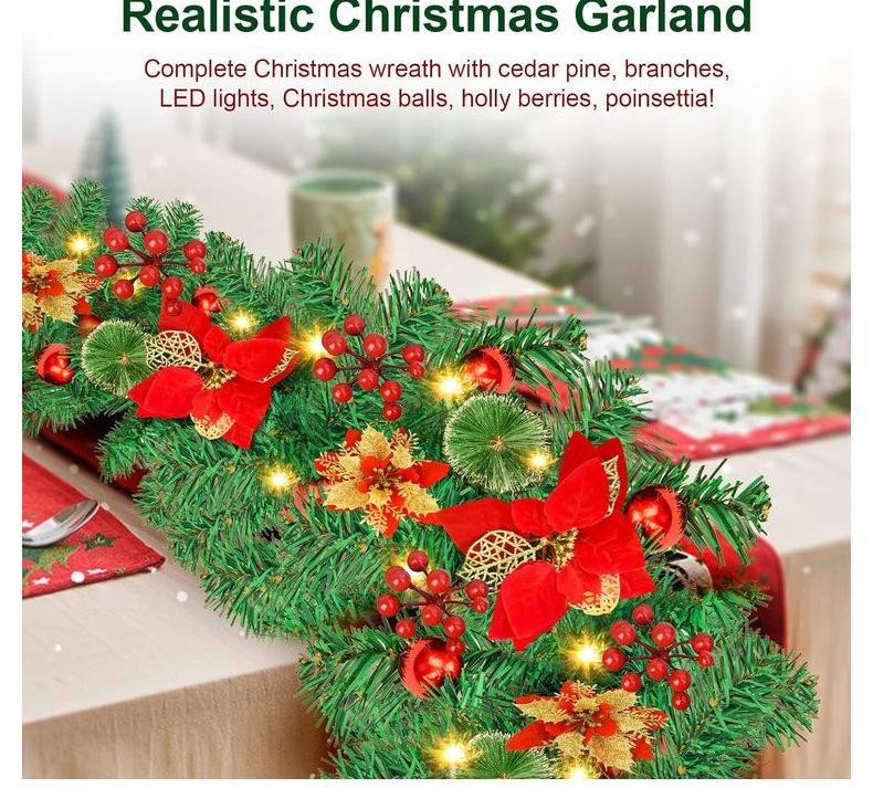 Artificial Christmas Garland Rattan For Front Door With Led Light Fireplace Stairs Hanging Ornaments Christmas Home Decoration