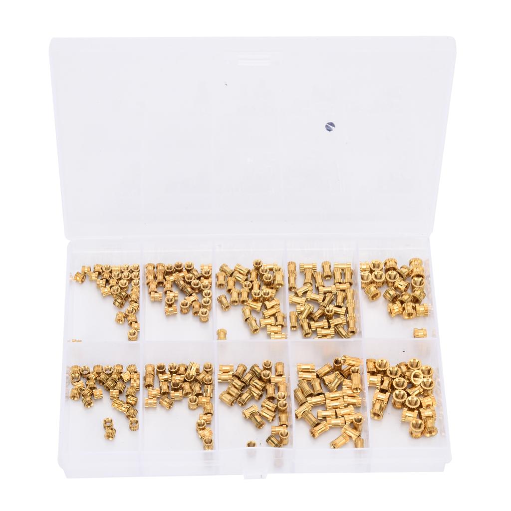 280Pcs Brass Knurled Nut Threaded Insert Embedment Fasteners M2 M2.5 M3 Assortment Kit