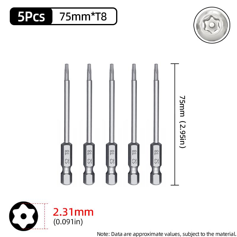 Μύτες Μαγνητικού Κατσαβιδιού Torx 75mm Ασφαλείας Αντιπαραβίασης Μύτη T6-T40 Κοίλη Κεφαλή Δαμασκηνιάς S2 1/4'' Εξάγωνο Χειρός Ηλεκτρικά Εργαλεία