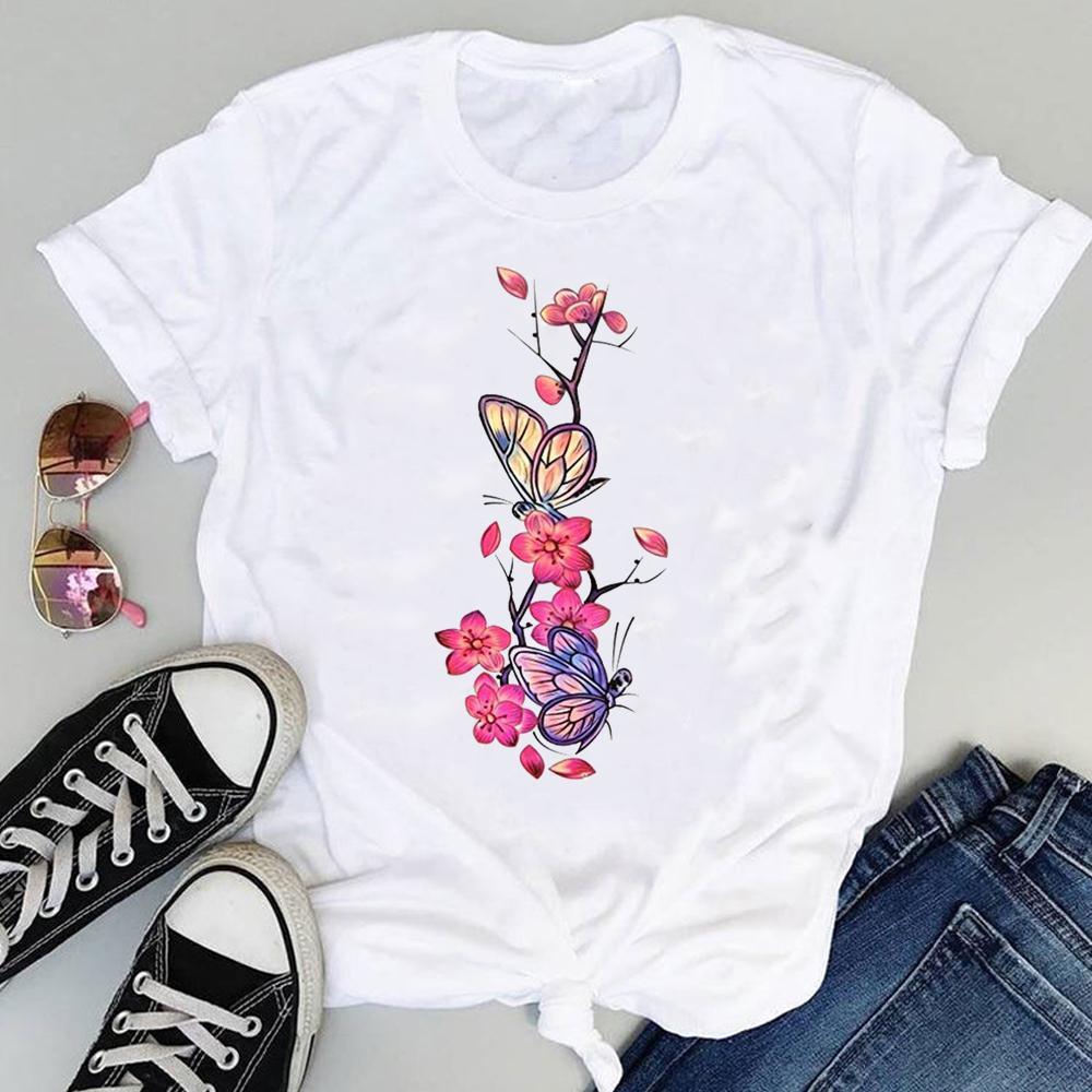 Summer New Shortsleeved Tshirt with Swan and Butterfly Print Patterns Roundneck Top Made of Modal Fabric Women Clothing
