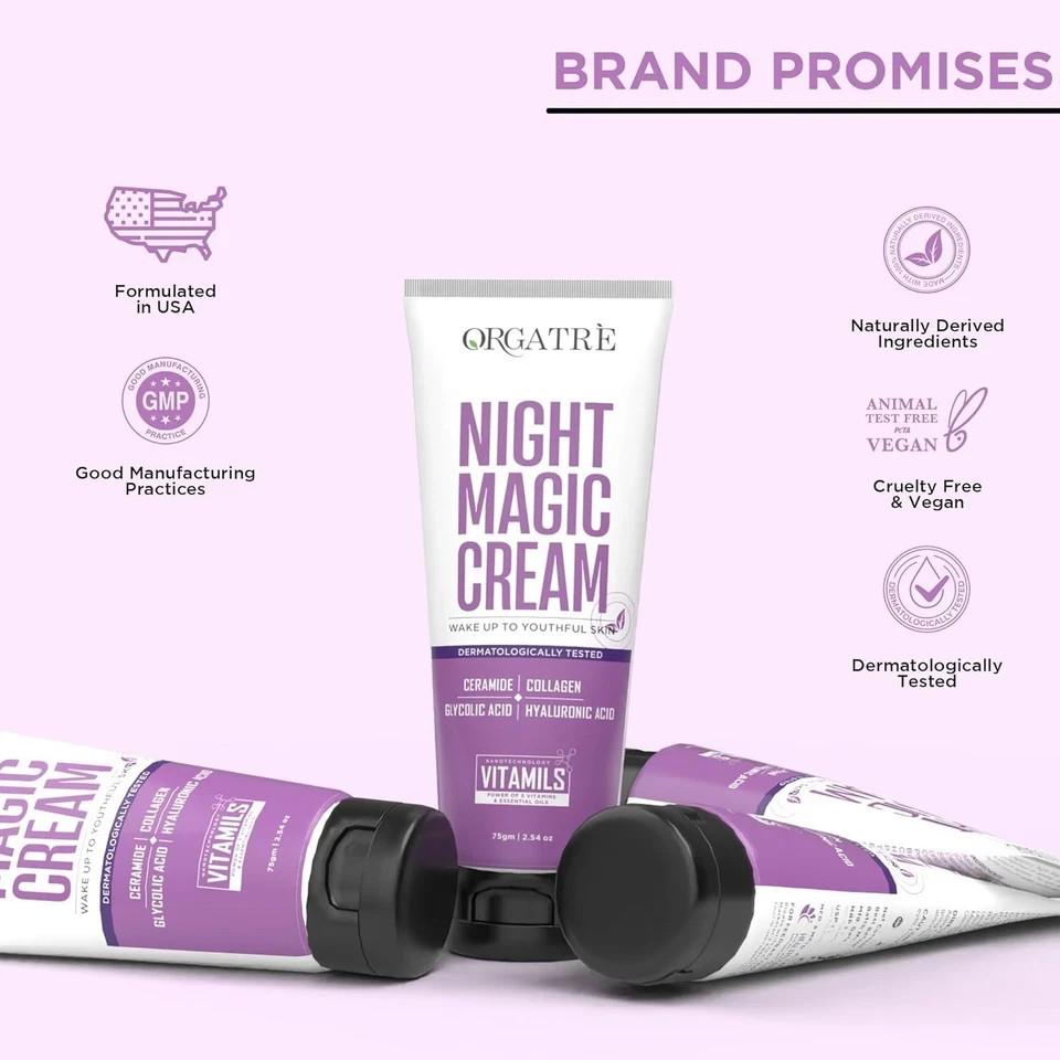 Orgatre Night Magic Cream 75g Anti-Aging Glow with Ceramide & Collagen