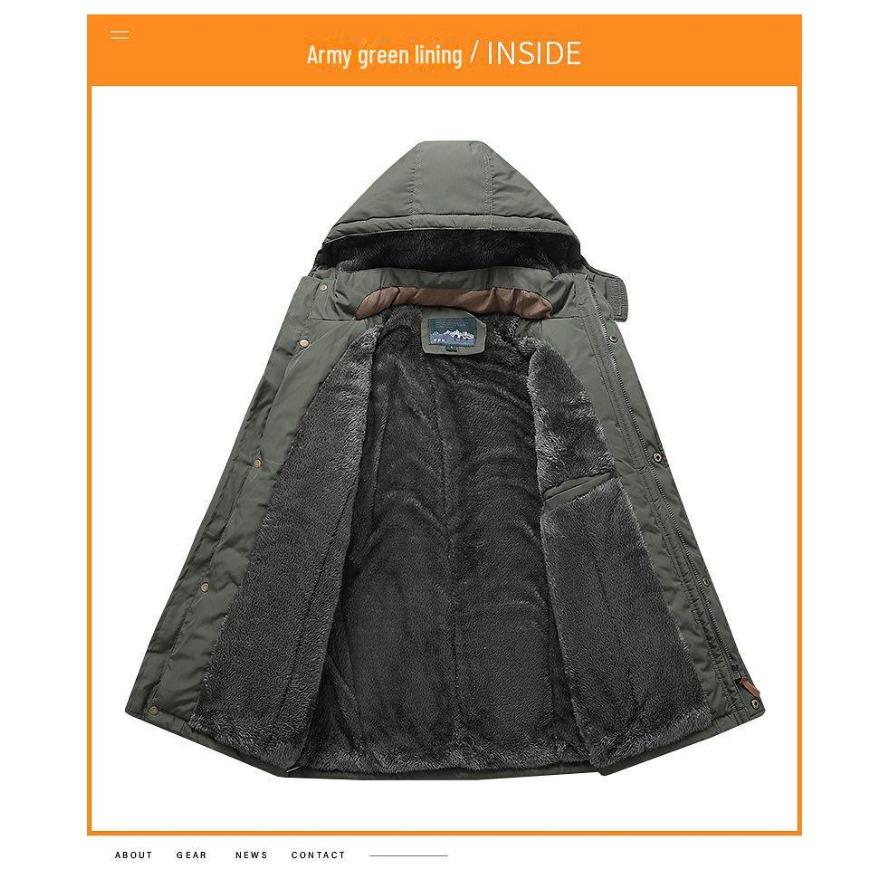 Pánská zimní bunda střední délky extra silná - Vatovaná bavlnou, Sametová podšívka, Teplá, Odolná proti chladu, Větruodolná a Vodotěsná.