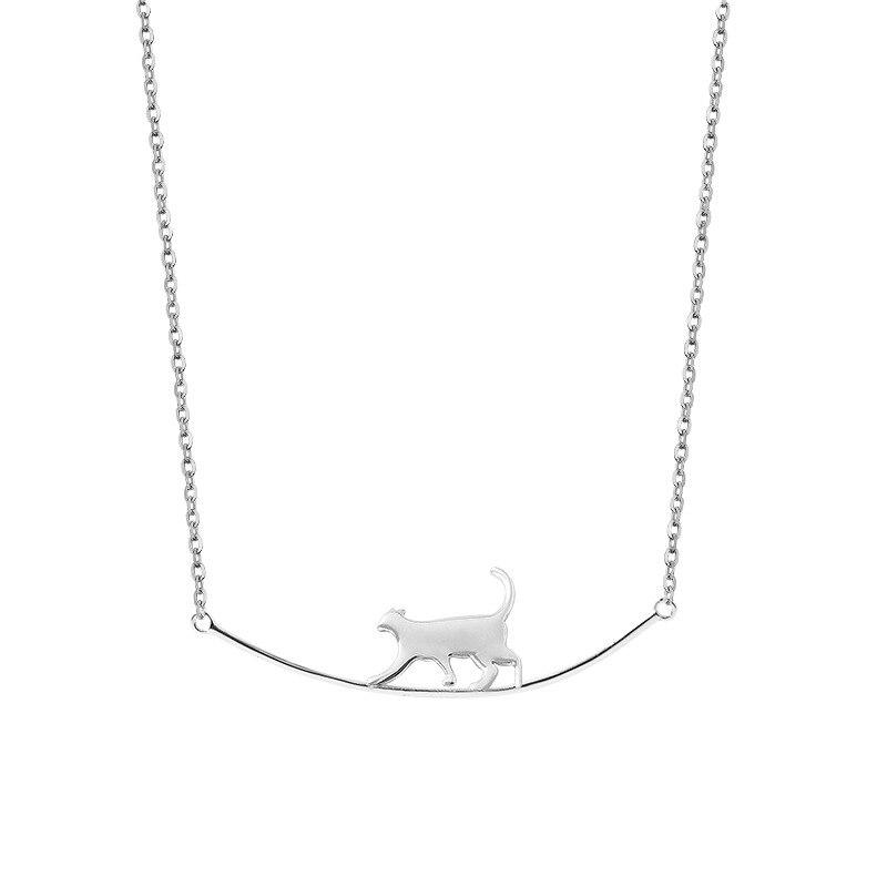 925 Sterling Silver Cute Cat Curve Pendant Necklace for Women Girls Animal Necklace Fashion Jewelry Gift