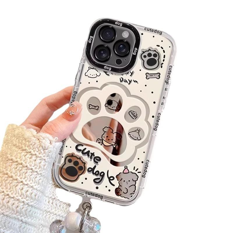 Cute Dog Paw Prints Suitable for Apple 16promax Mobile Phone Case Iphone15pro Cartoon Cream Mirror 14 17