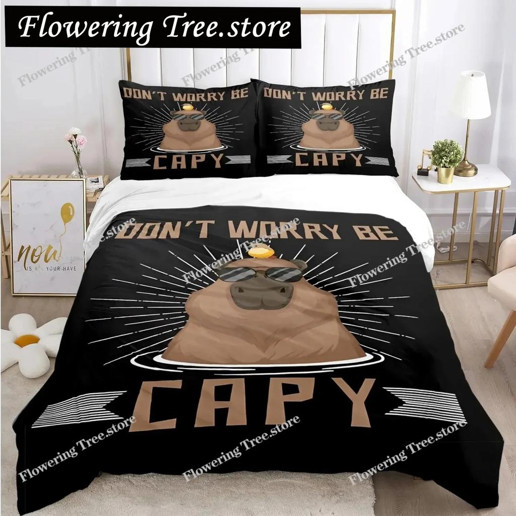Funny Capybara Anime Duvet Cover Kawaii Animals Bedding Set Soft Quilt Cover Full Size For Boy Teens Bedroom Decoration