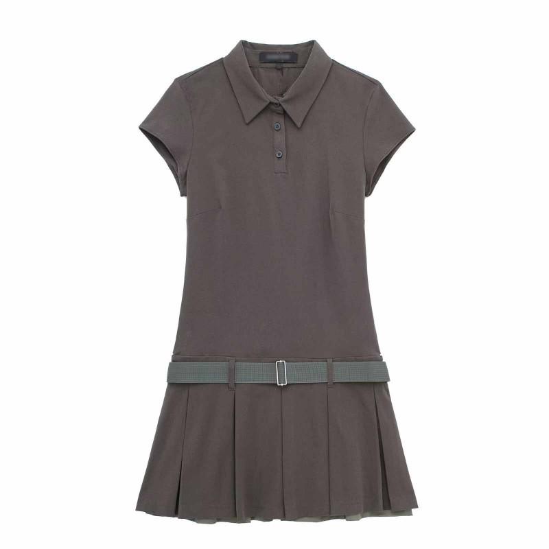 

European American Women s Clothing Fashionable Temperament Belt Polo Neck Short Dress L