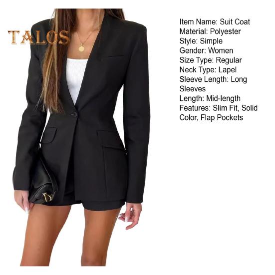 Costum de femeie haină rever cu mânecă lungă cu un singur buton jachetă de costum de culoare solidă buzunare cu clapetă stil urban ocazional îmbrăcăminte de afaceri