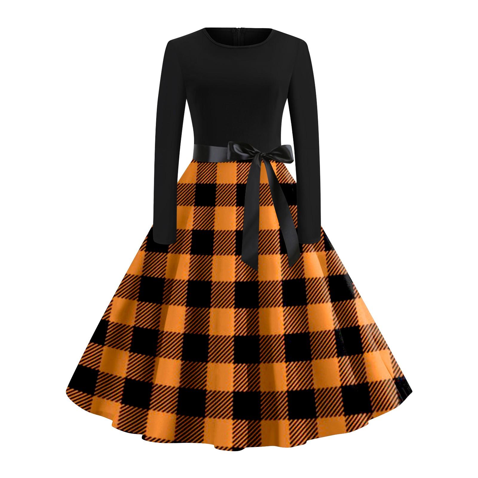 

Женское винтажное платье с длинным рукавом для Хэллоуина и принтом 1950-х годов, вечернее платье для выпускного вечера для домохозяйки XL жёлтый