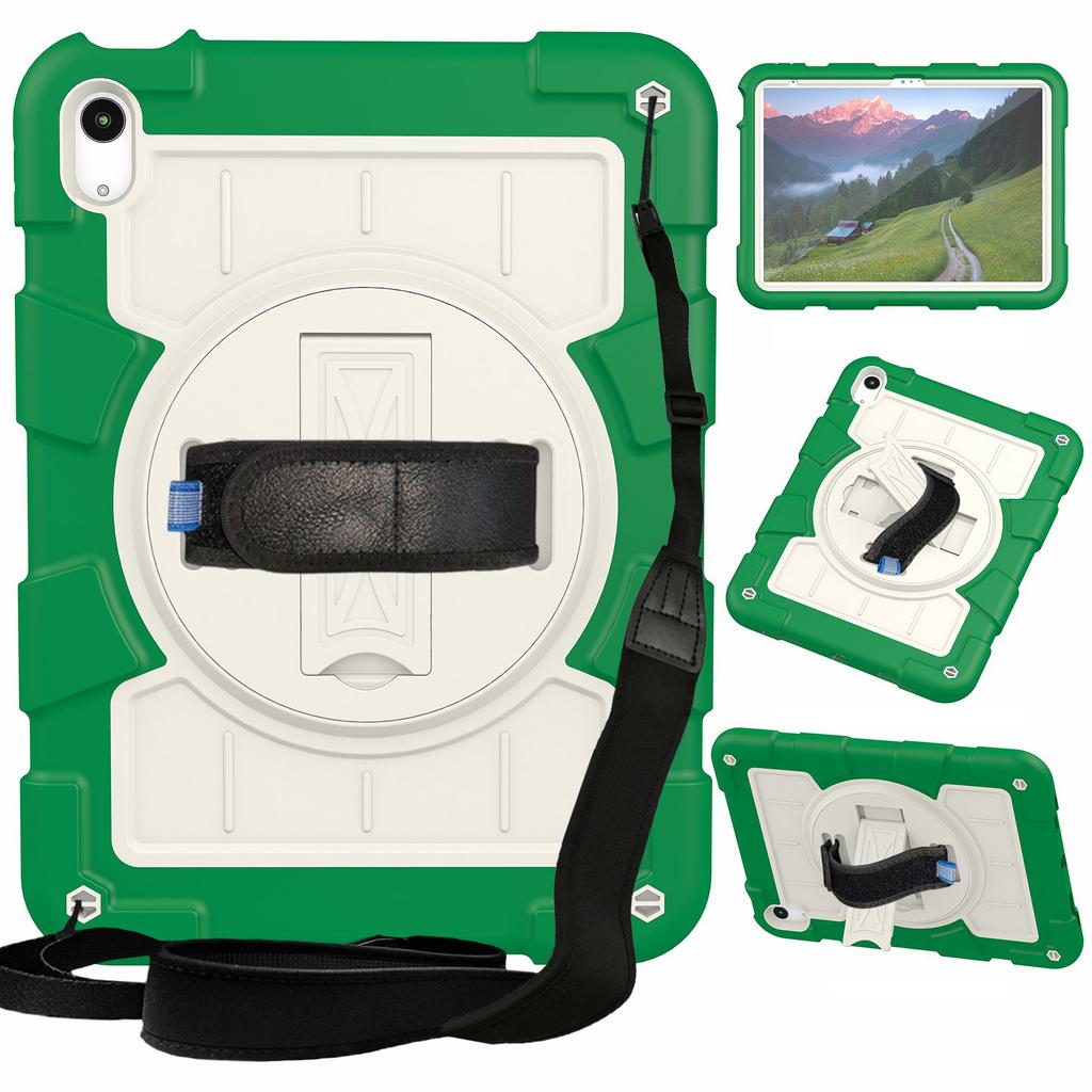 For iPad Air 11 (2025)/(2024) Kickstand Case Rotating Hand Strap PC+TPU Tablet Cover with Shoulder Strap