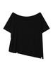 Eogeulliswedou Asymmetrical Button Shoulder Top (Black)
